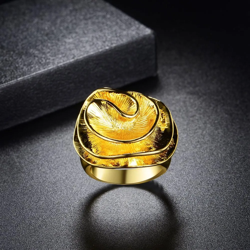 Cocktail Rings for Women Fashion 18K Gold Plated & Silver Flower Statement Ring Wedding Engagement Party Jewelry Gift