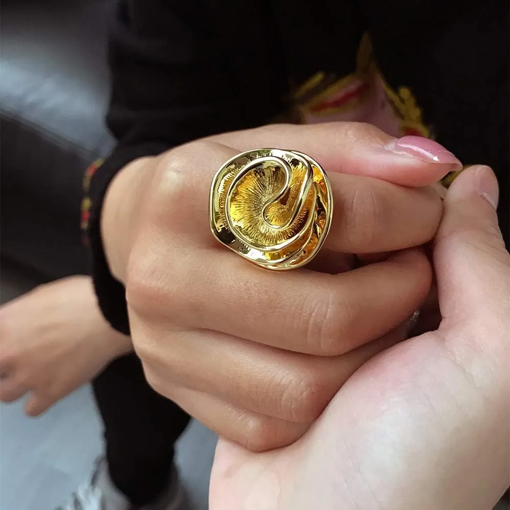 Cocktail Rings for Women Fashion 18K Gold Plated & Silver Flower Statement Ring Wedding Engagement Party Jewelry Gift