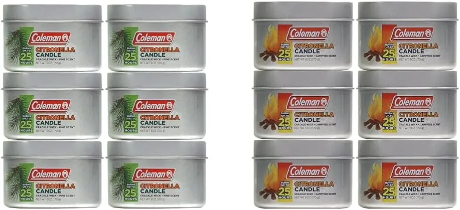 Coleman Pine and Campfire Scented 6oz Citronella Candles with Wooden Crackle Wick (Packs of 6)