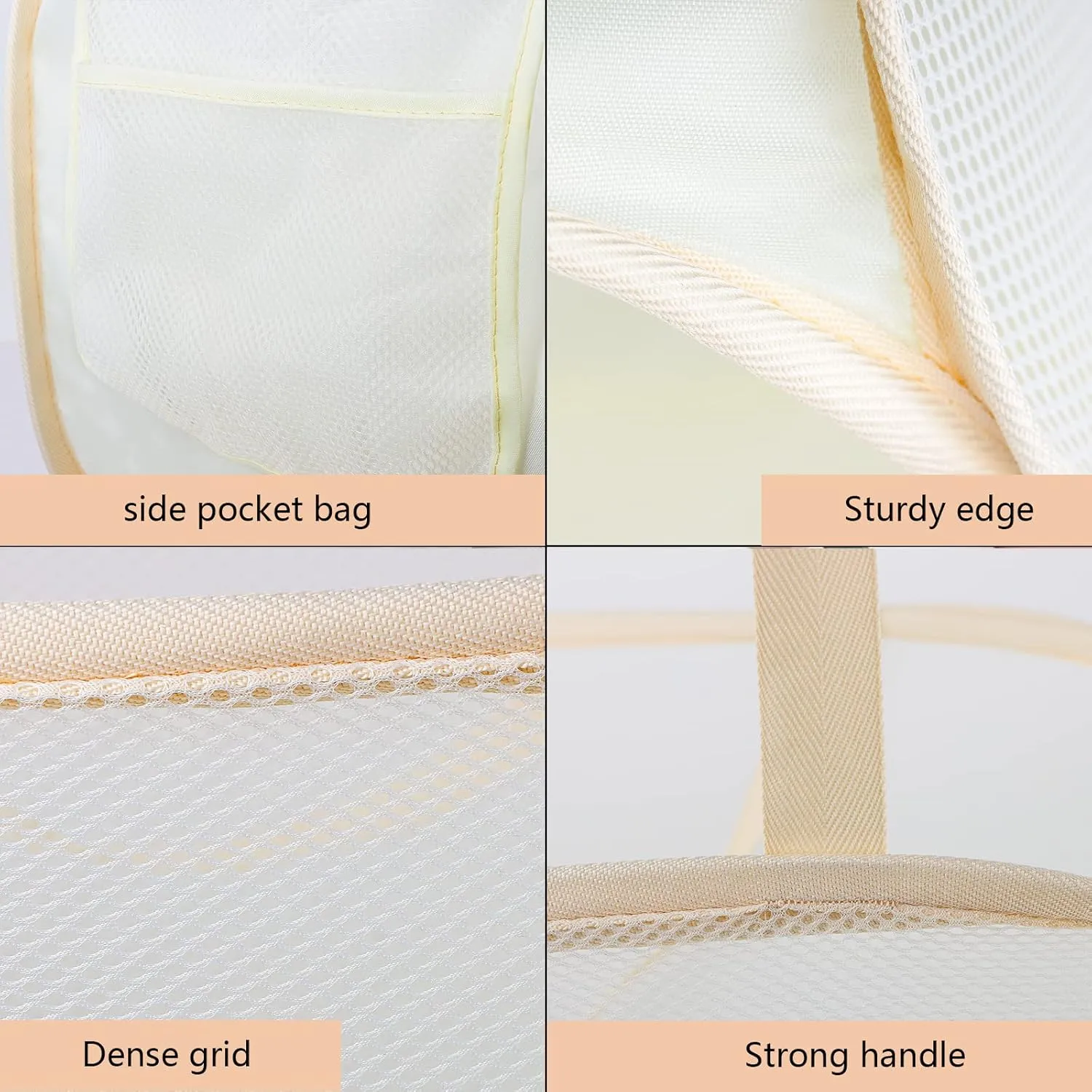 collapsible laundry baskets, Pop Up Laundry Hamper, Foldable mesh Laundry Baskets (Each with 2 Reinforced Handles) (2 beige)……