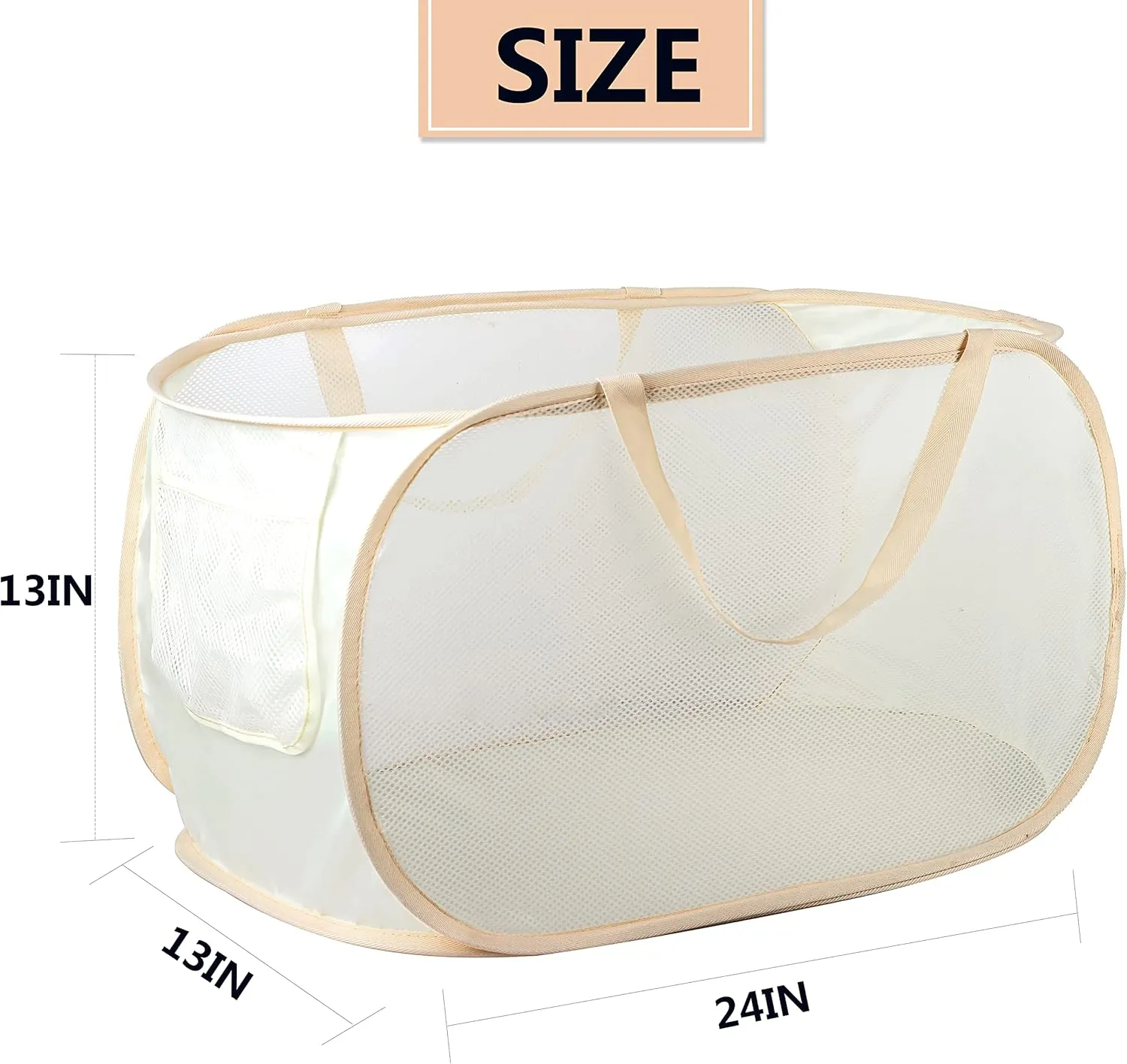 collapsible laundry baskets, Pop Up Laundry Hamper, Foldable mesh Laundry Baskets (Each with 2 Reinforced Handles) (2 beige)……