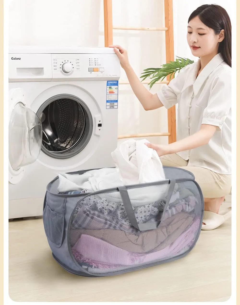 collapsible laundry baskets, Pop Up Laundry Hamper, Foldable mesh Laundry Baskets (Each with 2 Reinforced Handles) (2 Gray)……