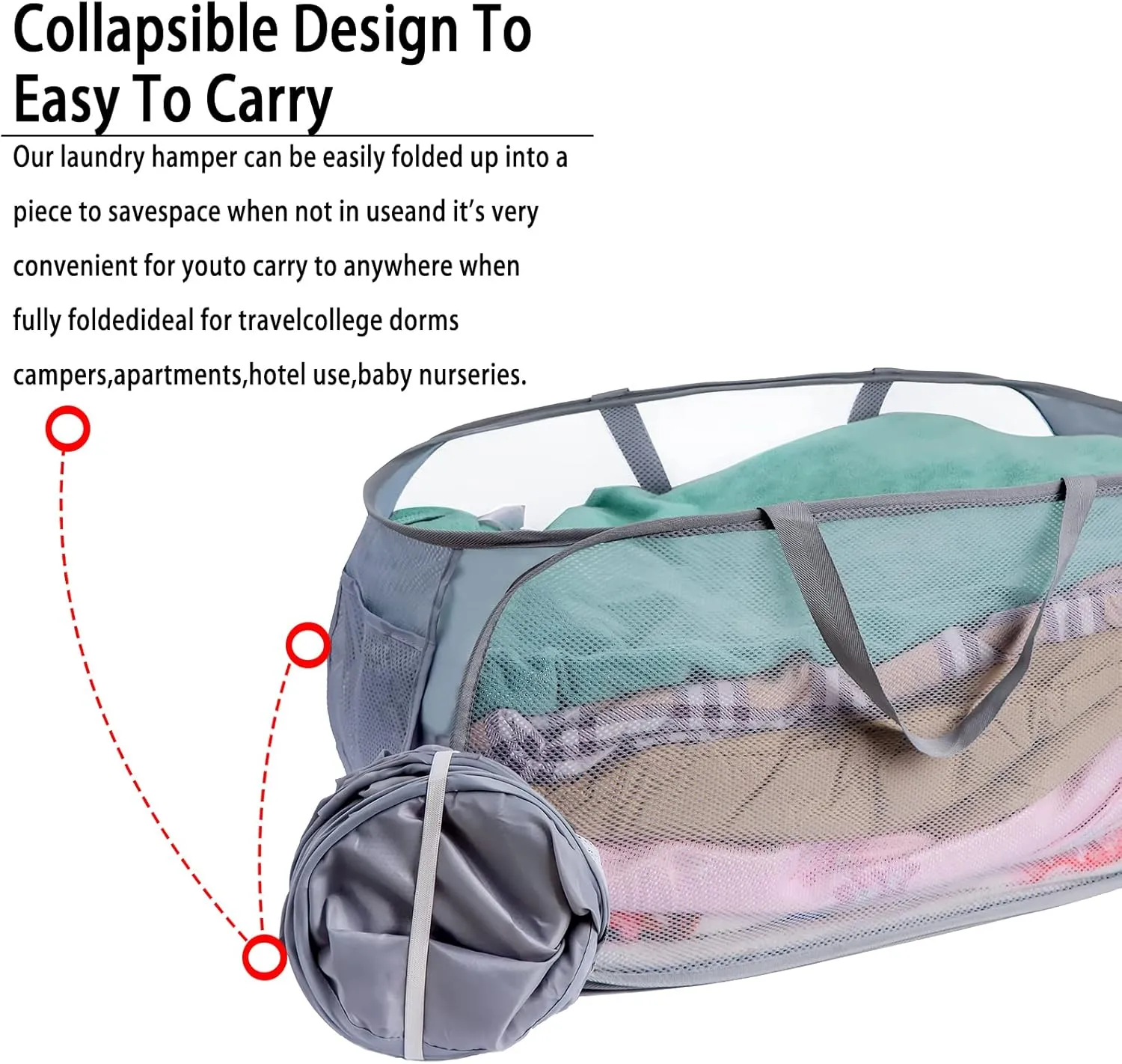 collapsible laundry baskets, Pop Up Laundry Hamper, Foldable mesh Laundry Baskets (Each with 2 Reinforced Handles) (2 Gray)……