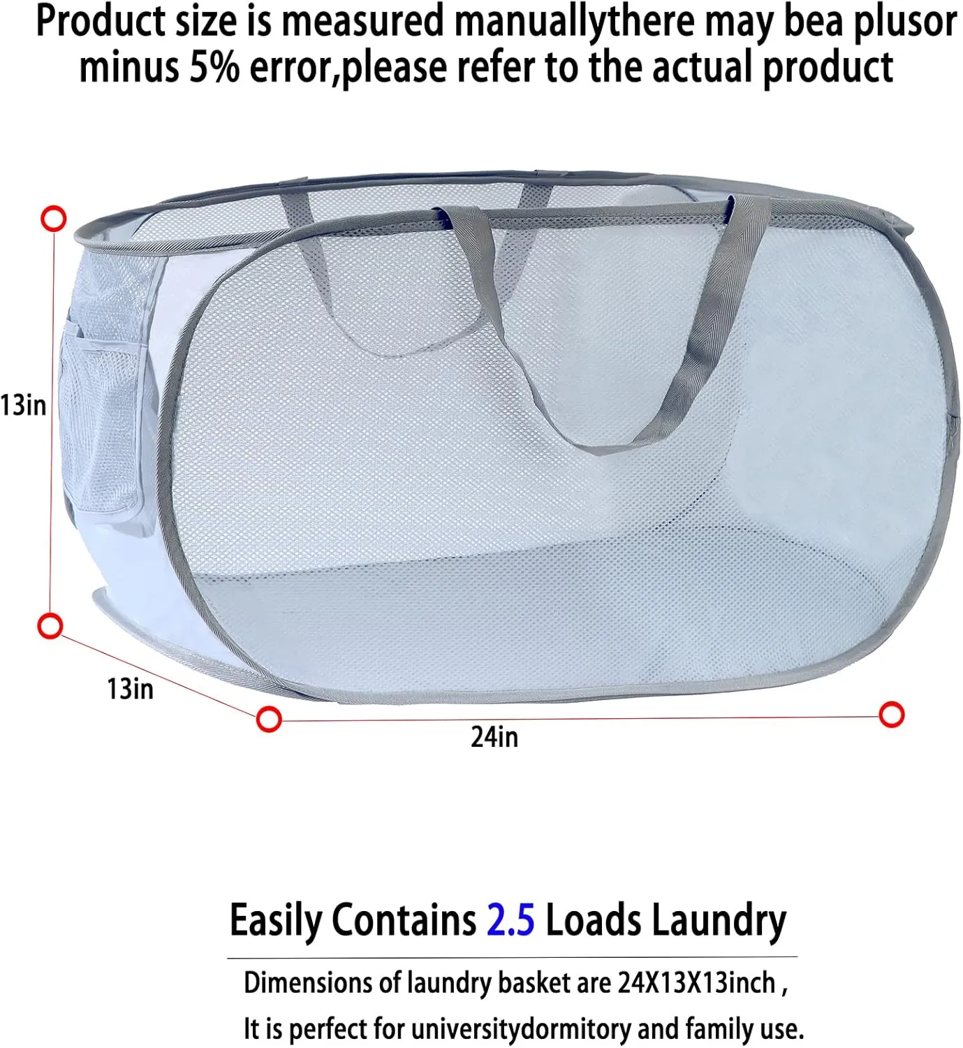 collapsible laundry baskets, Pop Up Laundry Hamper, Foldable mesh Laundry Baskets (Each with 2 Reinforced Handles) (2 Gray)……