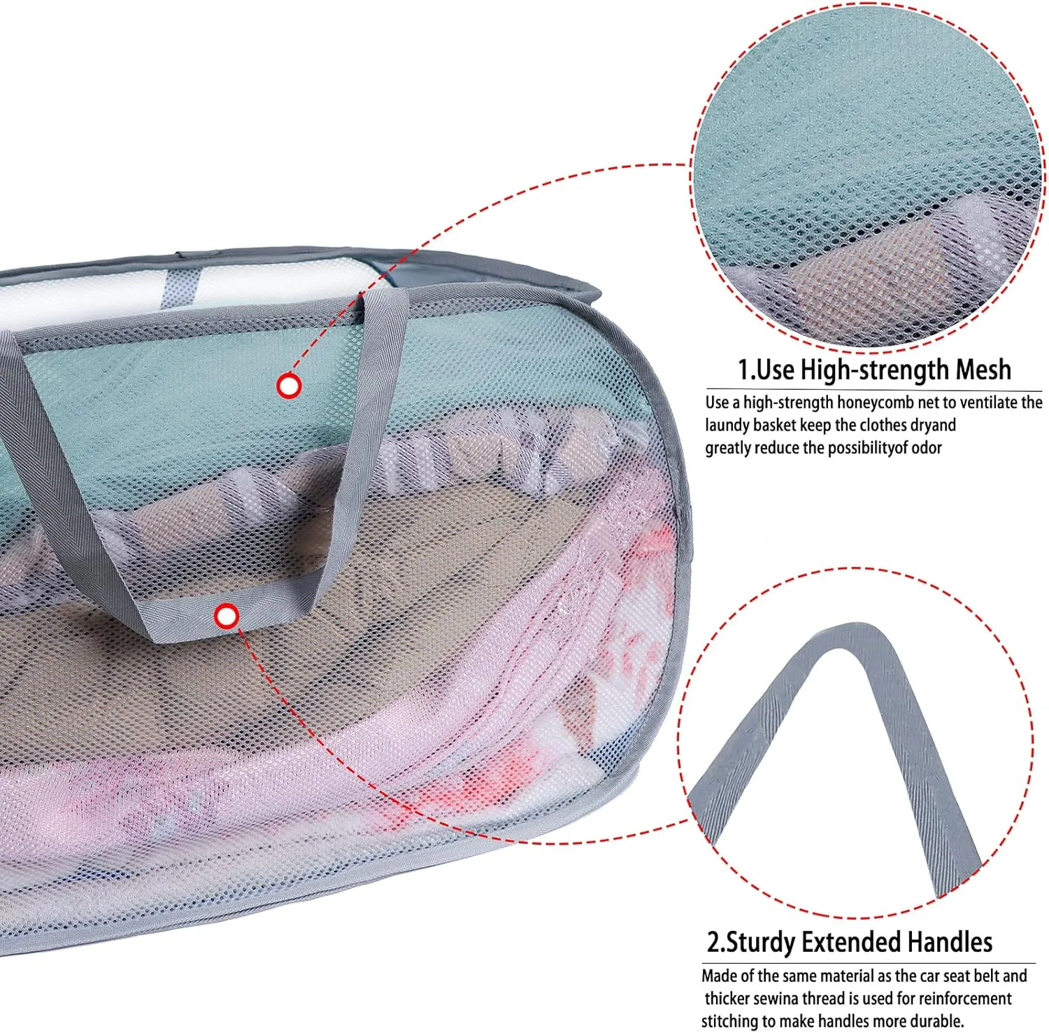 collapsible laundry baskets, Pop Up Laundry Hamper, Foldable mesh Laundry Baskets (Each with 2 Reinforced Handles) (2 Gray)……