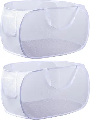 collapsible laundry baskets, Pop Up Laundry Hamper, Foldable mesh Laundry Baskets (Each with 2 Reinforced Handles) (2 White)……