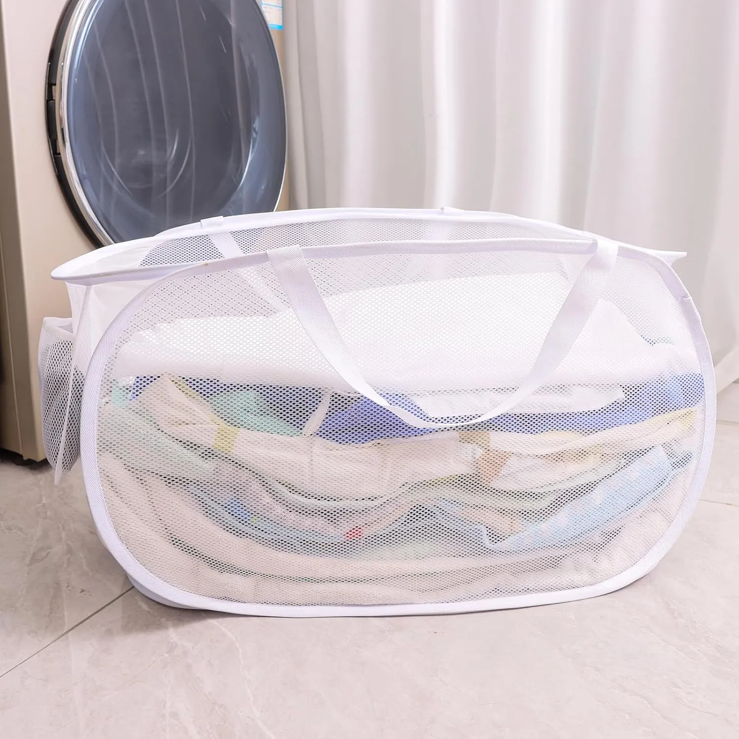 collapsible laundry baskets, Pop Up Laundry Hamper, Foldable mesh Laundry Baskets (Each with 2 Reinforced Handles) (2 White)……