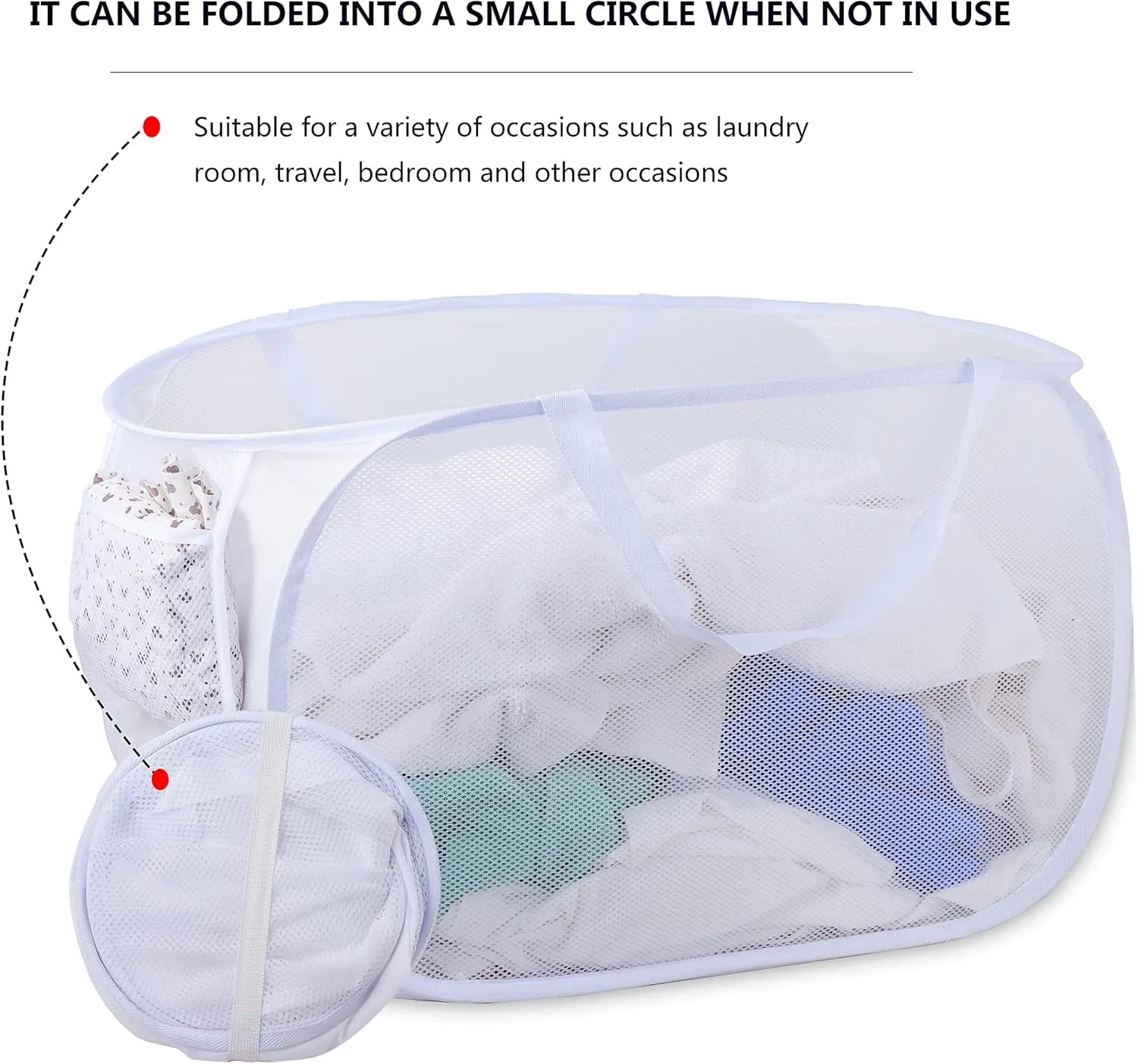 collapsible laundry baskets, Pop Up Laundry Hamper, Foldable mesh Laundry Baskets (Each with 2 Reinforced Handles) (2 White)……