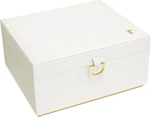 COLLECTIVE HOME - Monogram Jewelry Box with Mirror, Custom Gold Letter Engraving, Elegant Jewelry Organizer with Removable Tray, Gift for Mother’s Day, Girlfriend, Birthday (r)