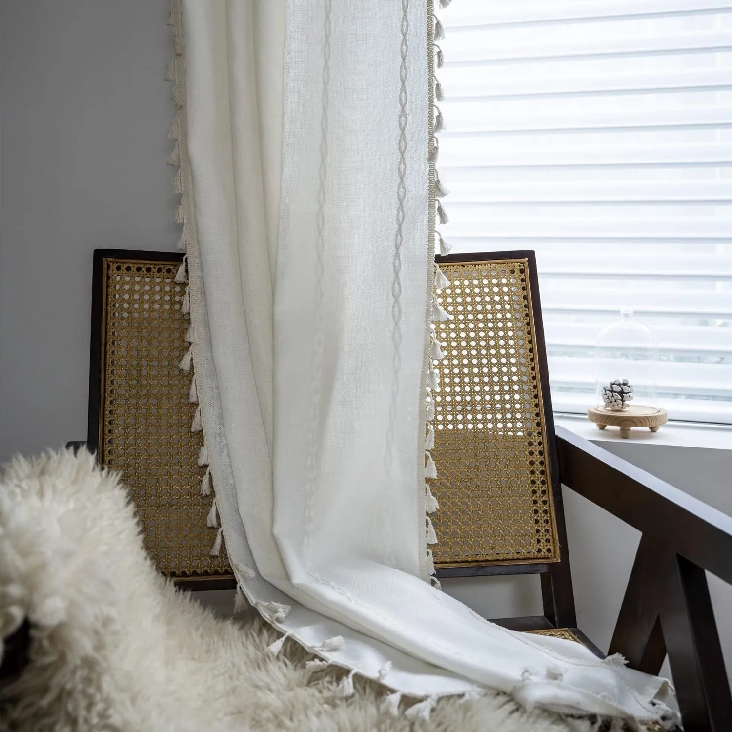 ColorBird Boho Curtains for Bedroom, White Curtains 84 inches Long, 2 Panels Embroidered Darkening Window Treatment for Dining Office Living Room Sliding Glass Door