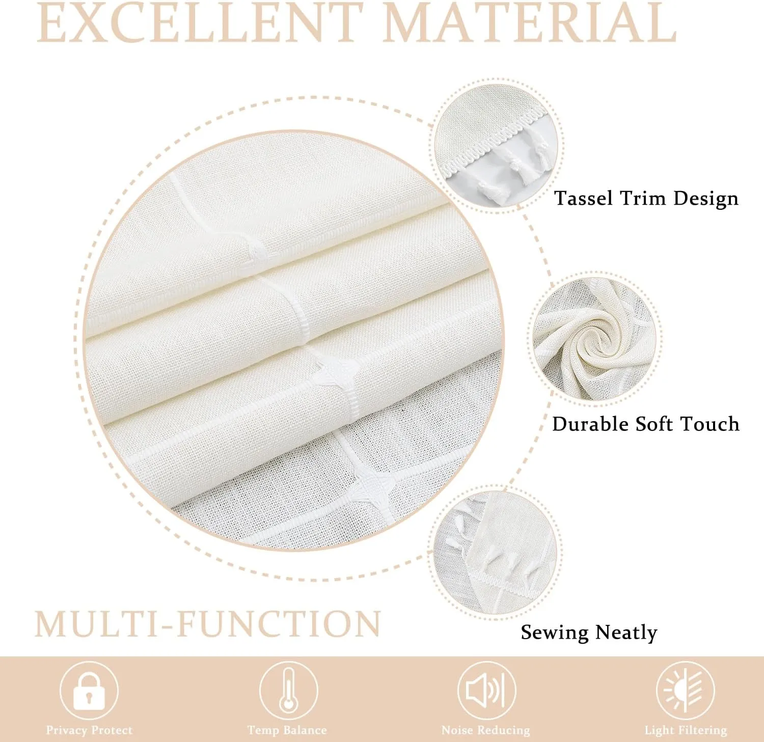 ColorBird White Window Curtains, 2 Panels 63 Inch Farmhouse Window Curtains for Living Room, Embroidery Lattice Linen Darkening Curtain for Dining Bedroom