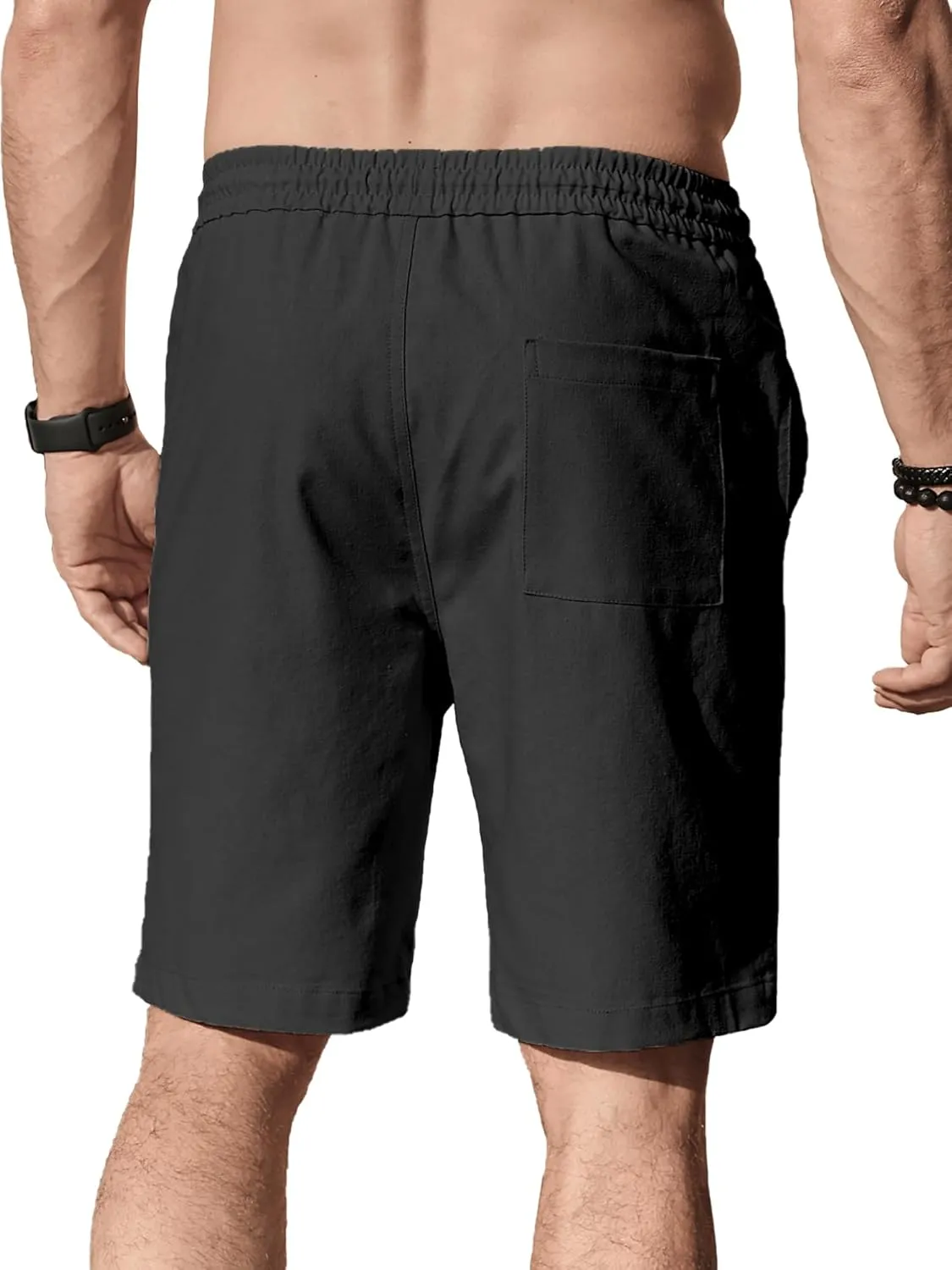 Comdecevis Men's Linen Shorts Casual Elastic Waist Drawstring Summer Beach Vacation Yoga Golf Shorts with Pockets
