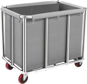 Commercial Laundry Cart on Wheels, 11.35 Bushels Large Laundry Roller with Removable Waterproof Canvas Lined Basket, Heavy Duty Stainless Steel Laundry Basket for Hotels and Hospitals