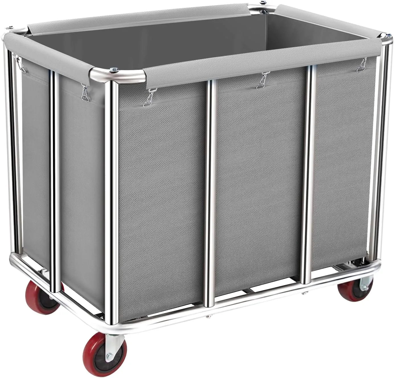 Commercial Laundry Cart on Wheels, 11.35 Bushels Large Laundry Roller with Removable Waterproof Canvas Lined Basket, Heavy Duty Stainless Steel Laundry Basket for Hotels and Hospitals
