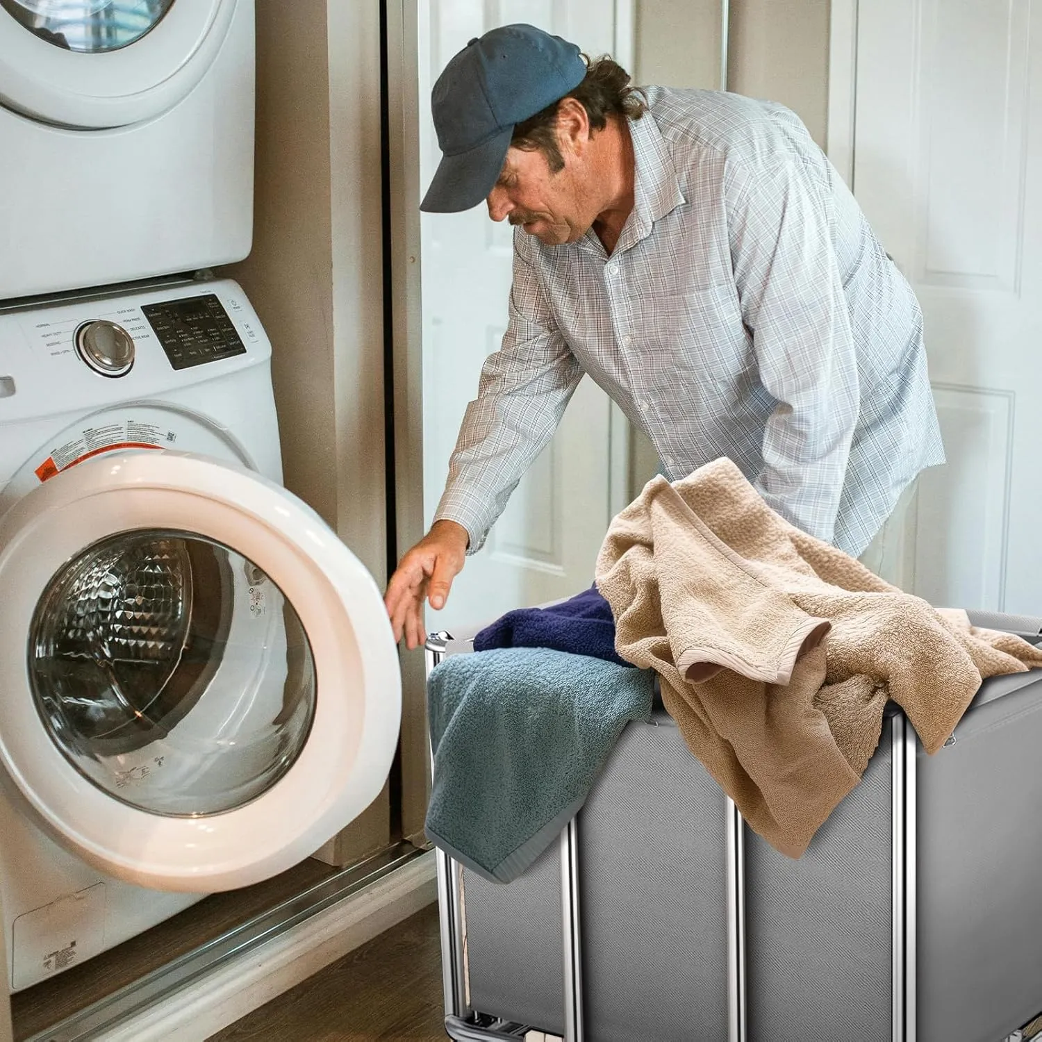 Commercial Laundry Cart on Wheels, 11.35 Bushels Large Laundry Roller with Removable Waterproof Canvas Lined Basket, Heavy Duty Stainless Steel Laundry Basket for Hotels and Hospitals