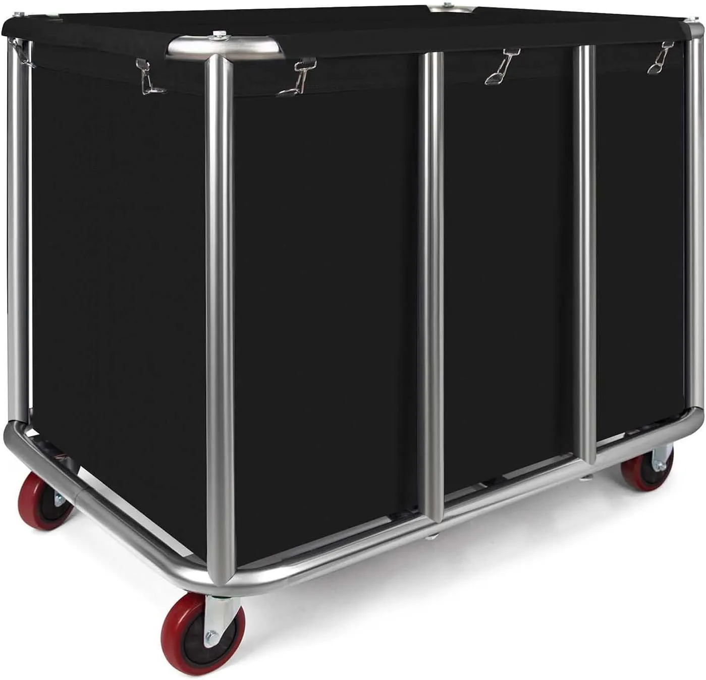 Commercial Laundry Cart with Wheels, 470L Industrial Rolling Laundry Basket, Large Heavy Duty Laundry Sorter with Watertight Oxford Bag & Sturdy Steel Frame for Home, Hotel, Hospital, 440 lbs (Black)