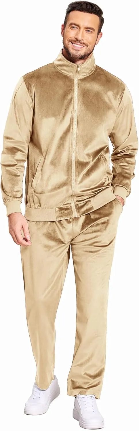 COOFANDY Mens 2 Piece Velour Tracksuit Full Zip Jackets Pants Velvet Jogging Suits Sweatsuit Set