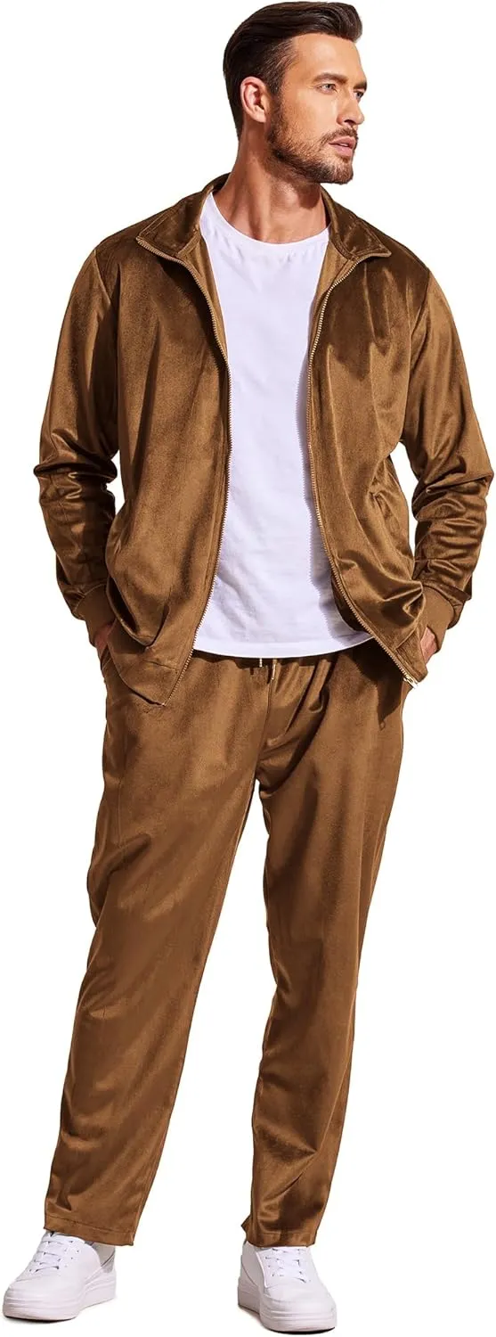 COOFANDY Mens 2 Piece Velour Tracksuit Full Zip Jackets Pants Velvet Jogging Suits Sweatsuit Set
