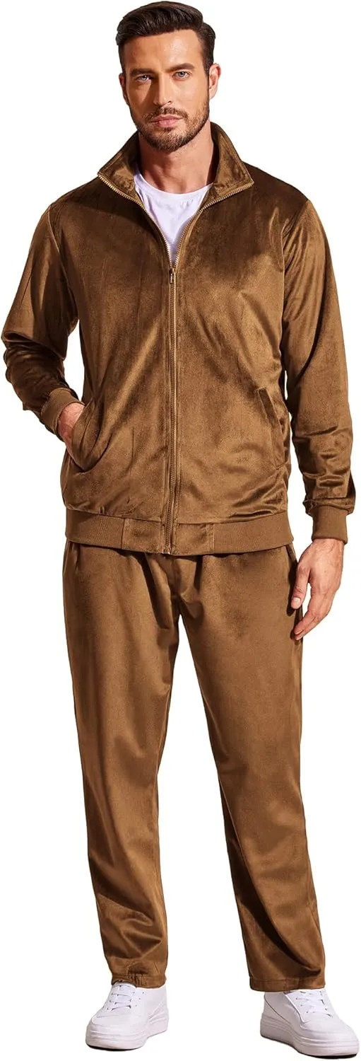 COOFANDY Mens 2 Piece Velour Tracksuit Full Zip Jackets Pants Velvet Jogging Suits Sweatsuit Set