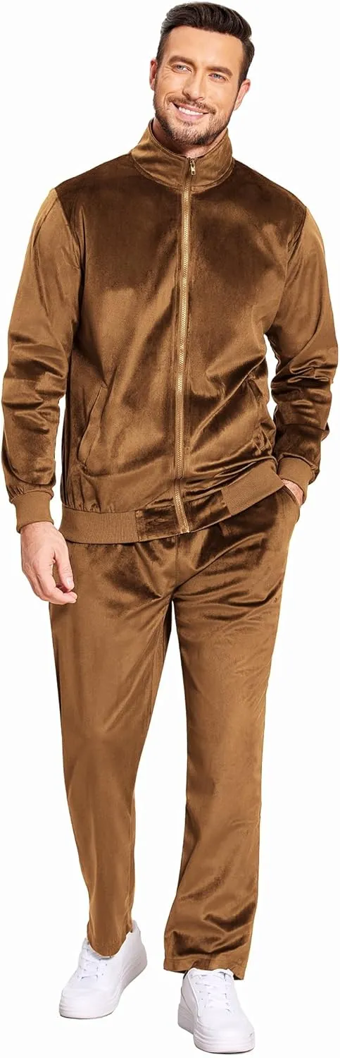 COOFANDY Mens 2 Piece Velour Tracksuit Full Zip Jackets Pants Velvet Jogging Suits Sweatsuit Set