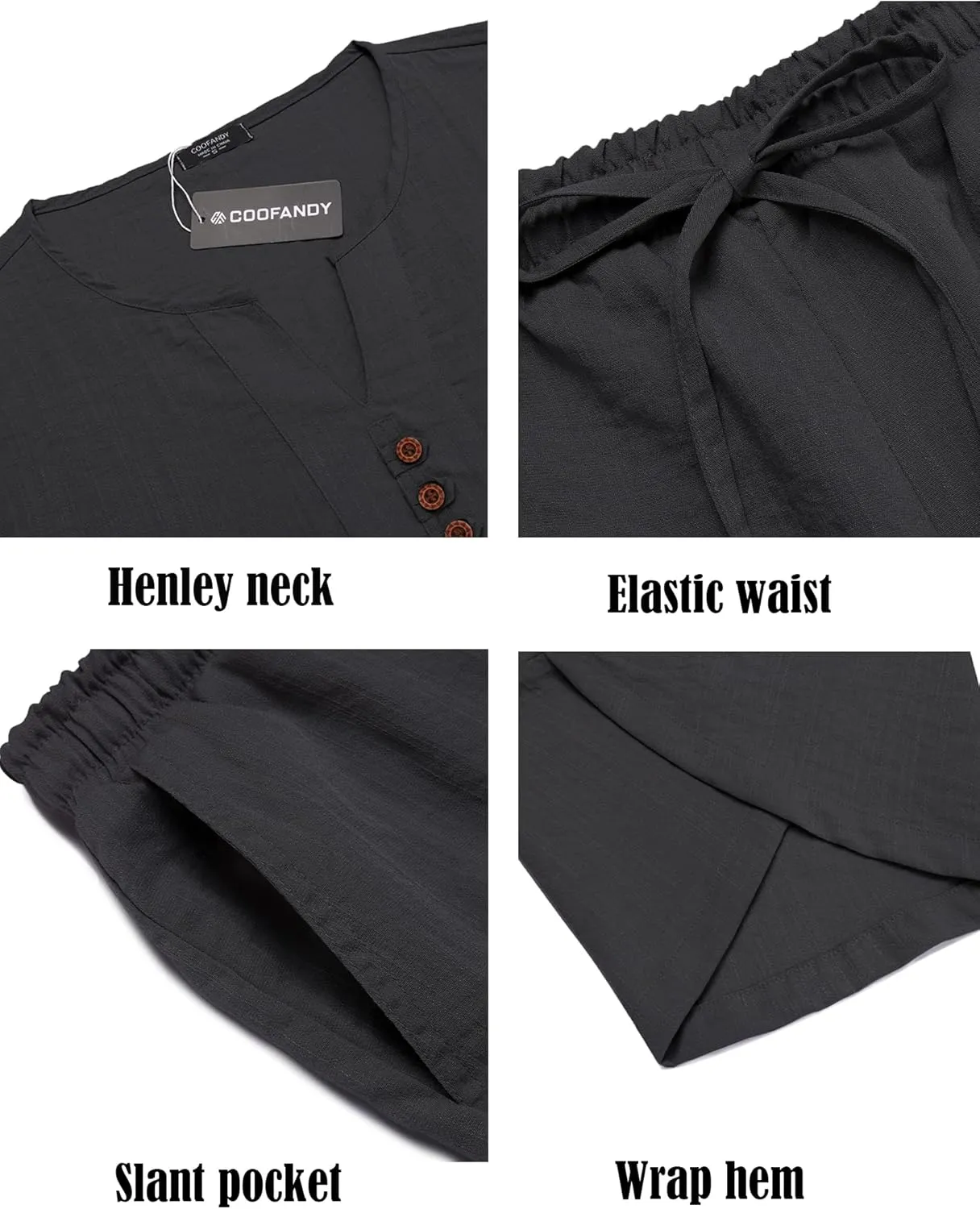 COOFANDY Men's 2 Pieces Linen Set Henley Shirt Short Sleeve and Harem Capri Pants Wide Leg Baggy Beach Yoga Trousers Outfits