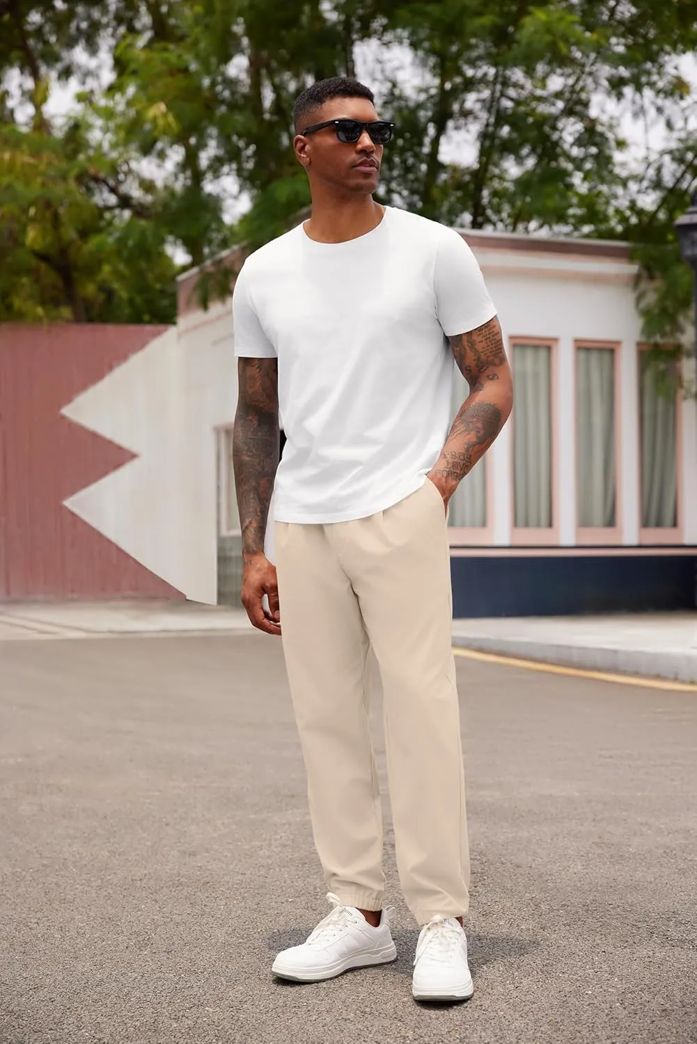 COOFANDY Men's Linen Casual Pants Lightweight Jogger Pants Elastic Waist Drawstring Yoga Beach Pants with Pockets