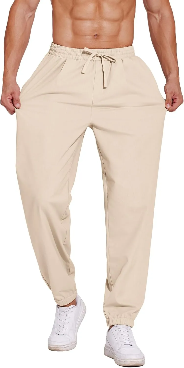 COOFANDY Men's Linen Casual Pants Lightweight Jogger Pants Elastic Waist Drawstring Yoga Beach Pants with Pockets