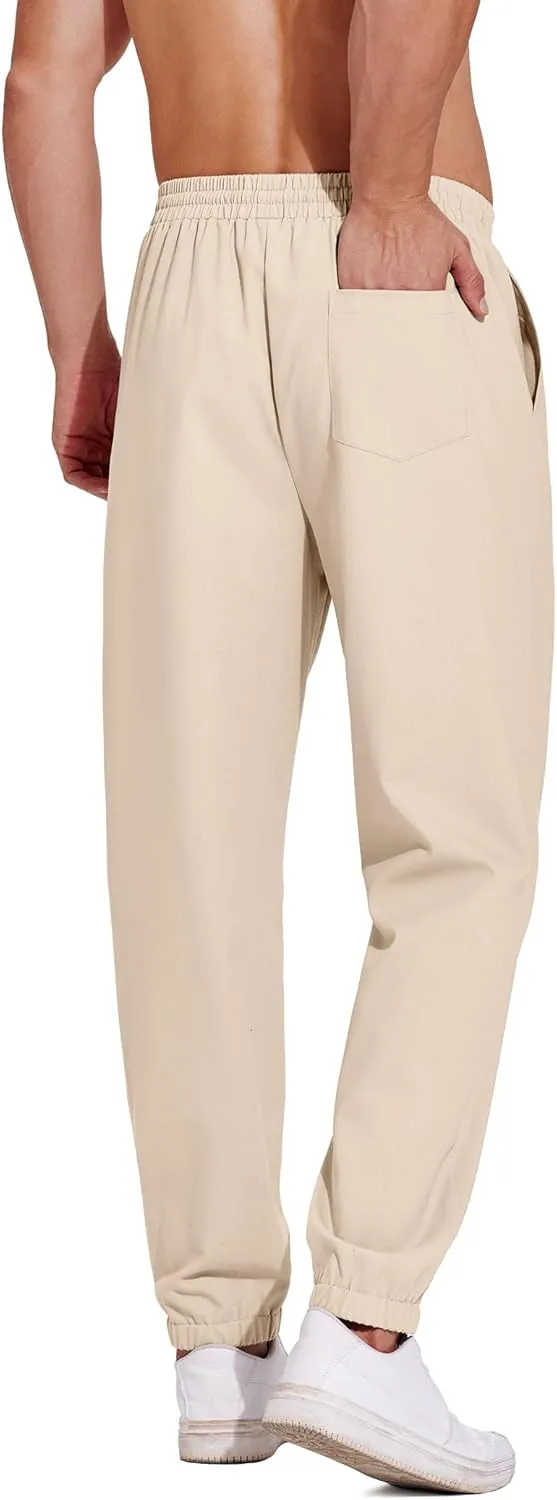 COOFANDY Men's Linen Casual Pants Lightweight Jogger Pants Elastic Waist Drawstring Yoga Beach Pants with Pockets