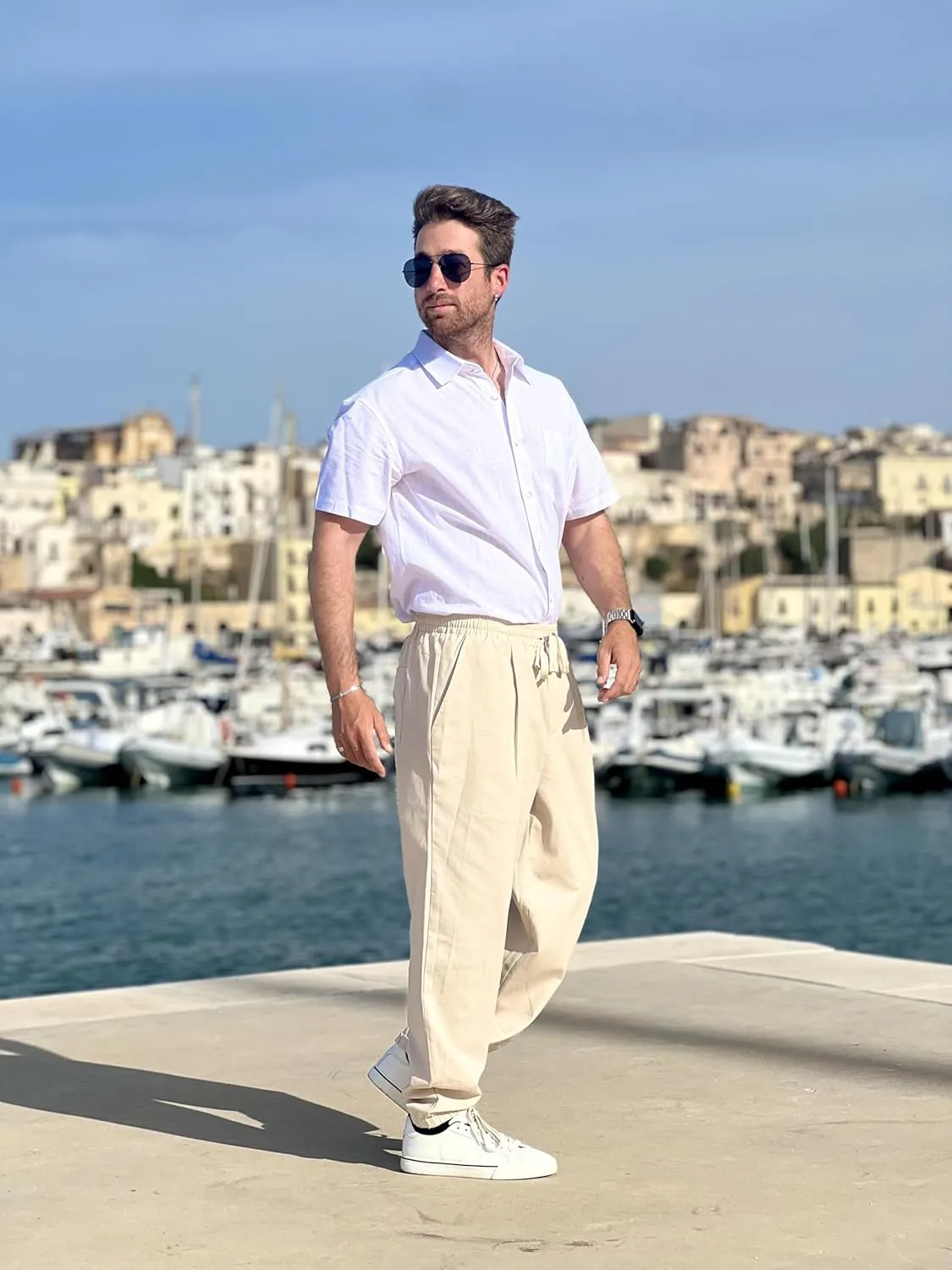 COOFANDY Men's Linen Casual Pants Lightweight Jogger Pants Elastic Waist Drawstring Yoga Beach Pants with Pockets