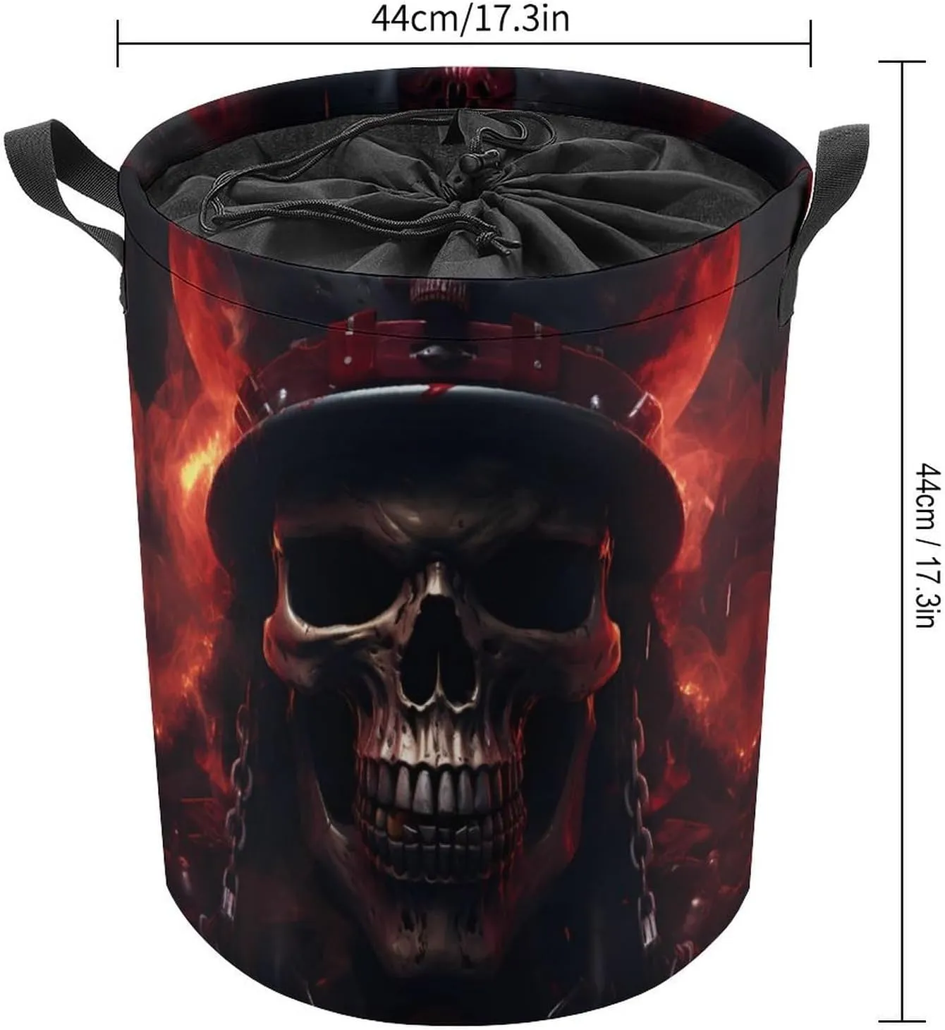 Cool Flaming Skull Laundry Basket with Drawstring Collapsible Laundry Hamper Storage Bags with Handles 44x44cm