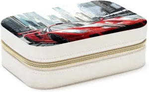 Cool Race Car Urban Street Travel Jewelry Box, Double Layer Portable Travel Display Case Storage Holder Boxes for Stud Earrings, Rings, Necklaces, Bracelets