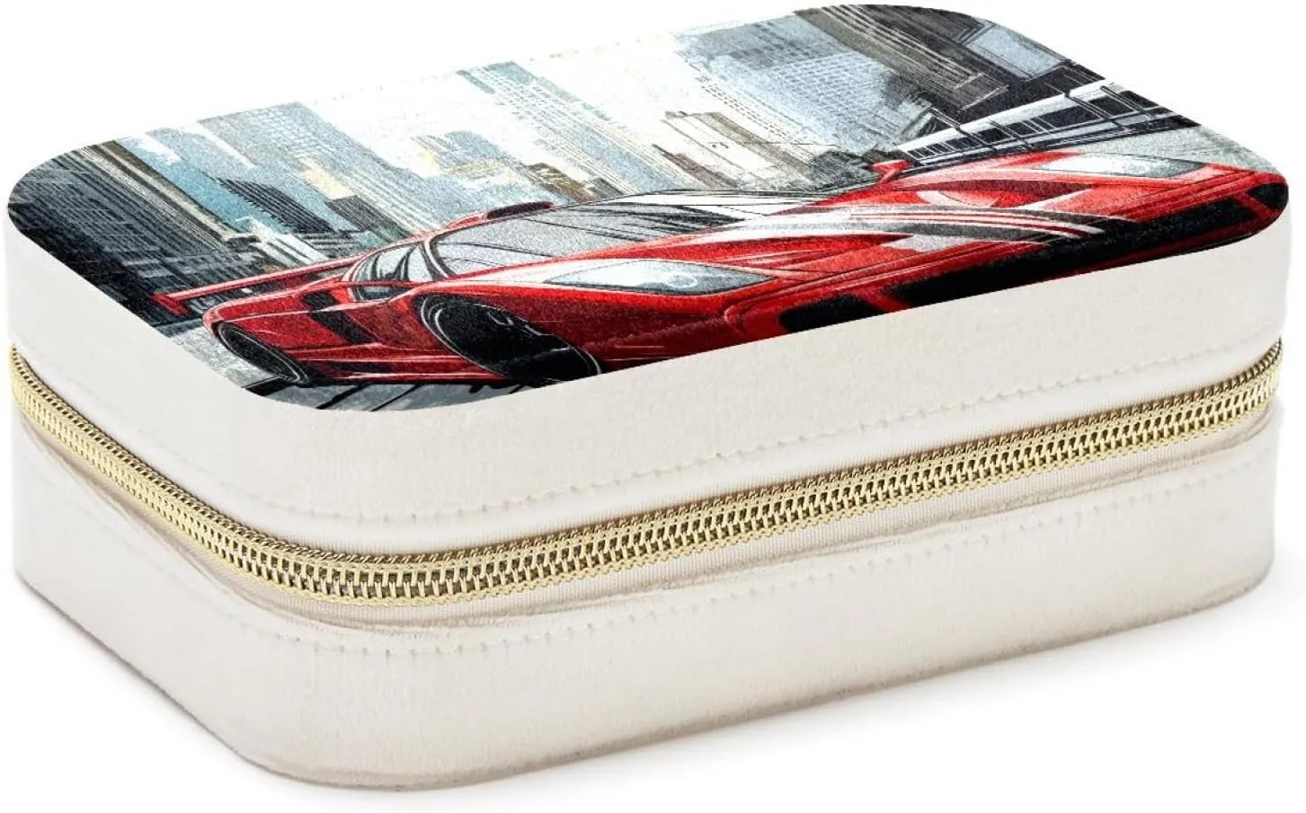 Cool Race Car Urban Street Travel Jewelry Box, Double Layer Portable Travel Display Case Storage Holder Boxes for Stud Earrings, Rings, Necklaces, Bracelets