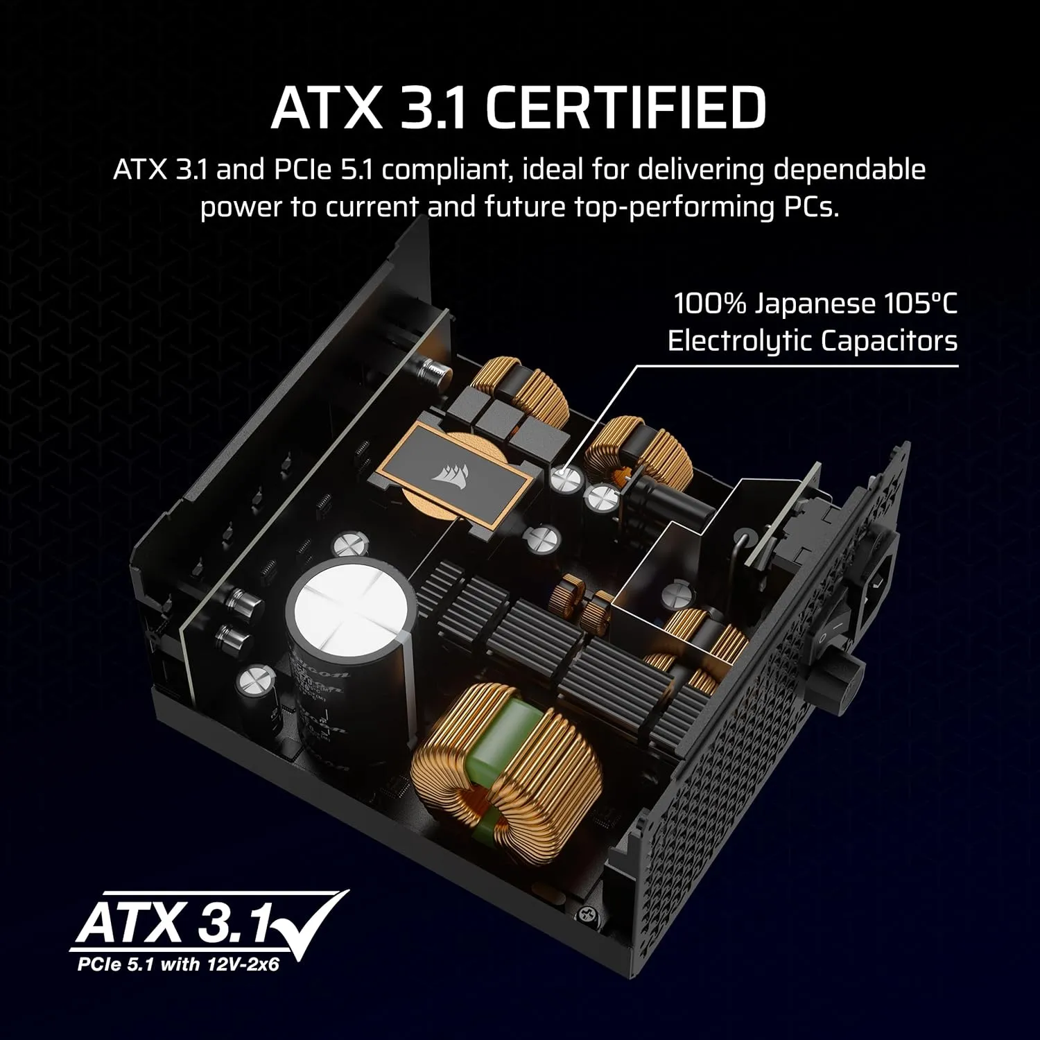 CORSAIR RM750x Fully Modular Low-Noise ATX Power Supply – ATX 3.1 Compliant – PCIe 5.1 Support – Cybenetics Gold Efficiency – Native 12V-2x6 Connector – Black