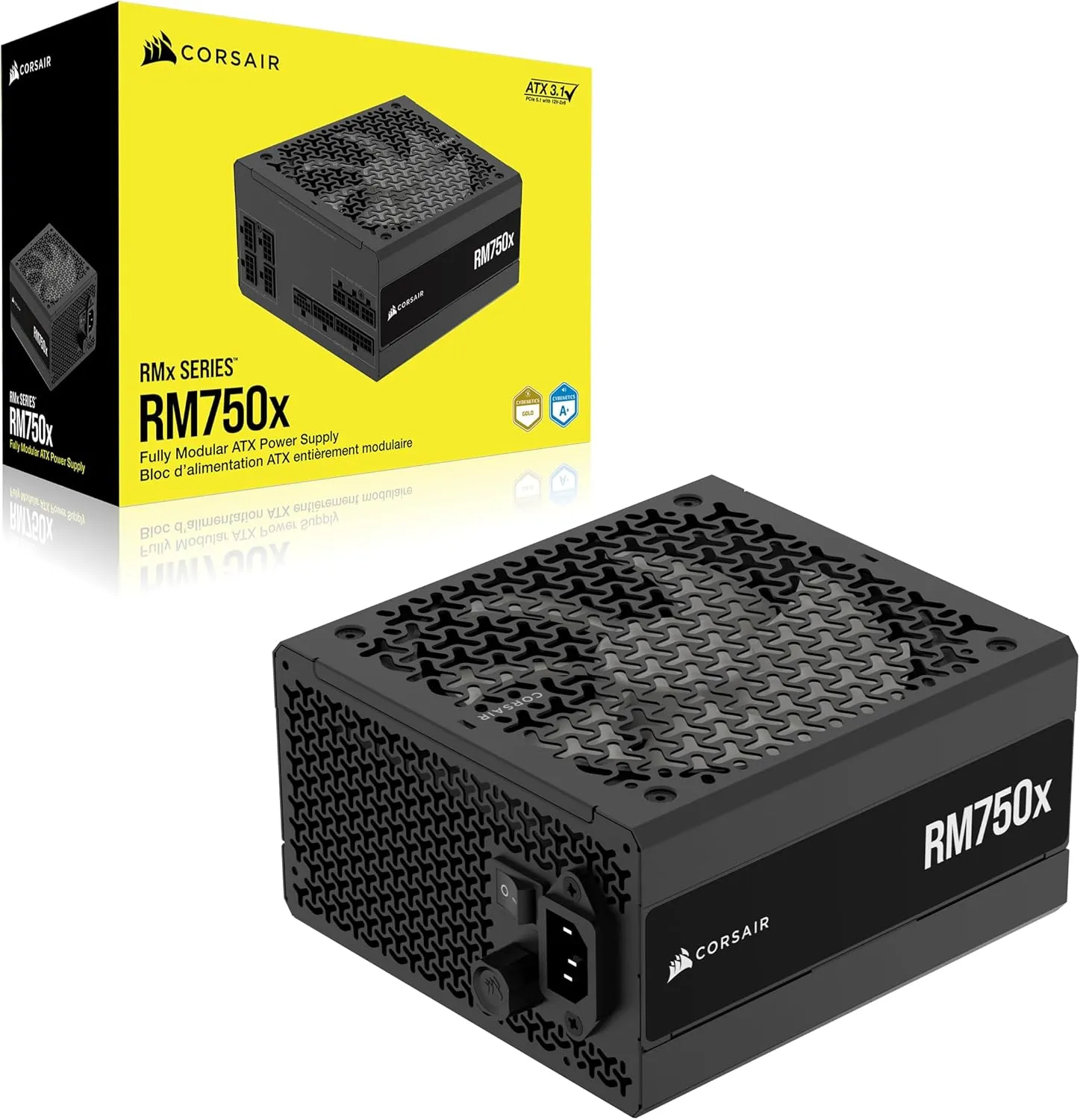 CORSAIR RM750x Fully Modular Low-Noise ATX Power Supply – ATX 3.1 Compliant – PCIe 5.1 Support – Cybenetics Gold Efficiency – Native 12V-2x6 Connector – Black