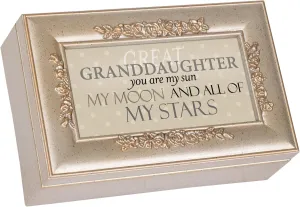 Cottage Garden Granddaughter My Sun Moon Silvertone Embossed Jewelry Music Box Plays You Light Up My Life