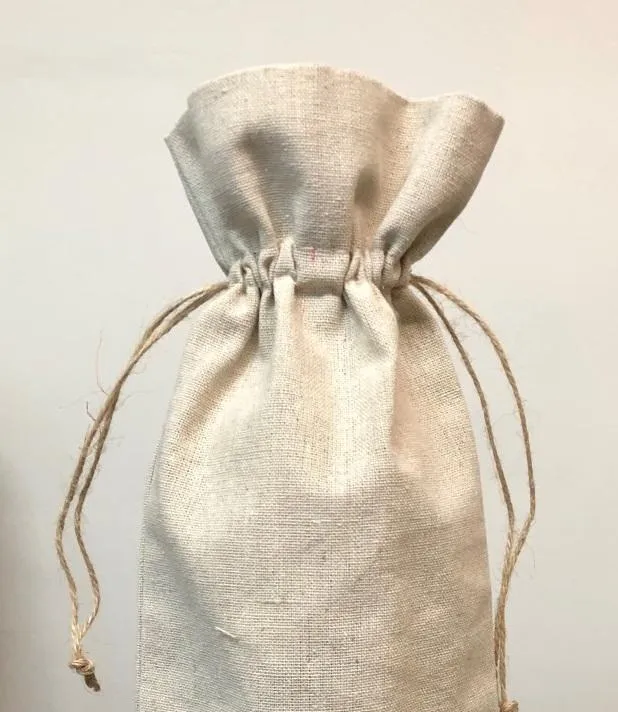 Cotton-Jute Natural Wine Bags with Drawstrings Closure - Single Bottle - By Piece