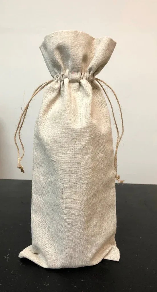 Cotton-Jute Natural Wine Bags with Drawstrings Closure - Single Bottle - By Piece