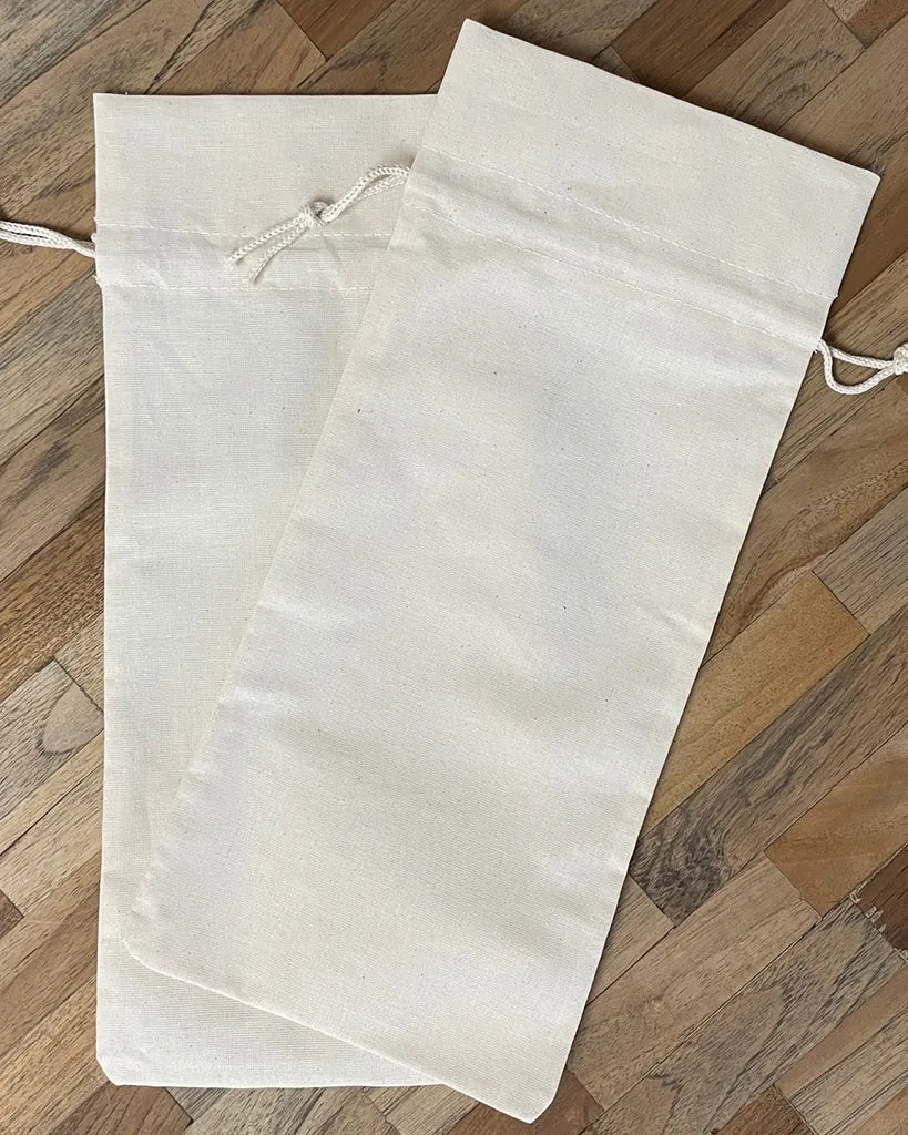 Cotton-Jute Natural Wine Bags with Drawstrings Closure - Single Bottle - By Piece