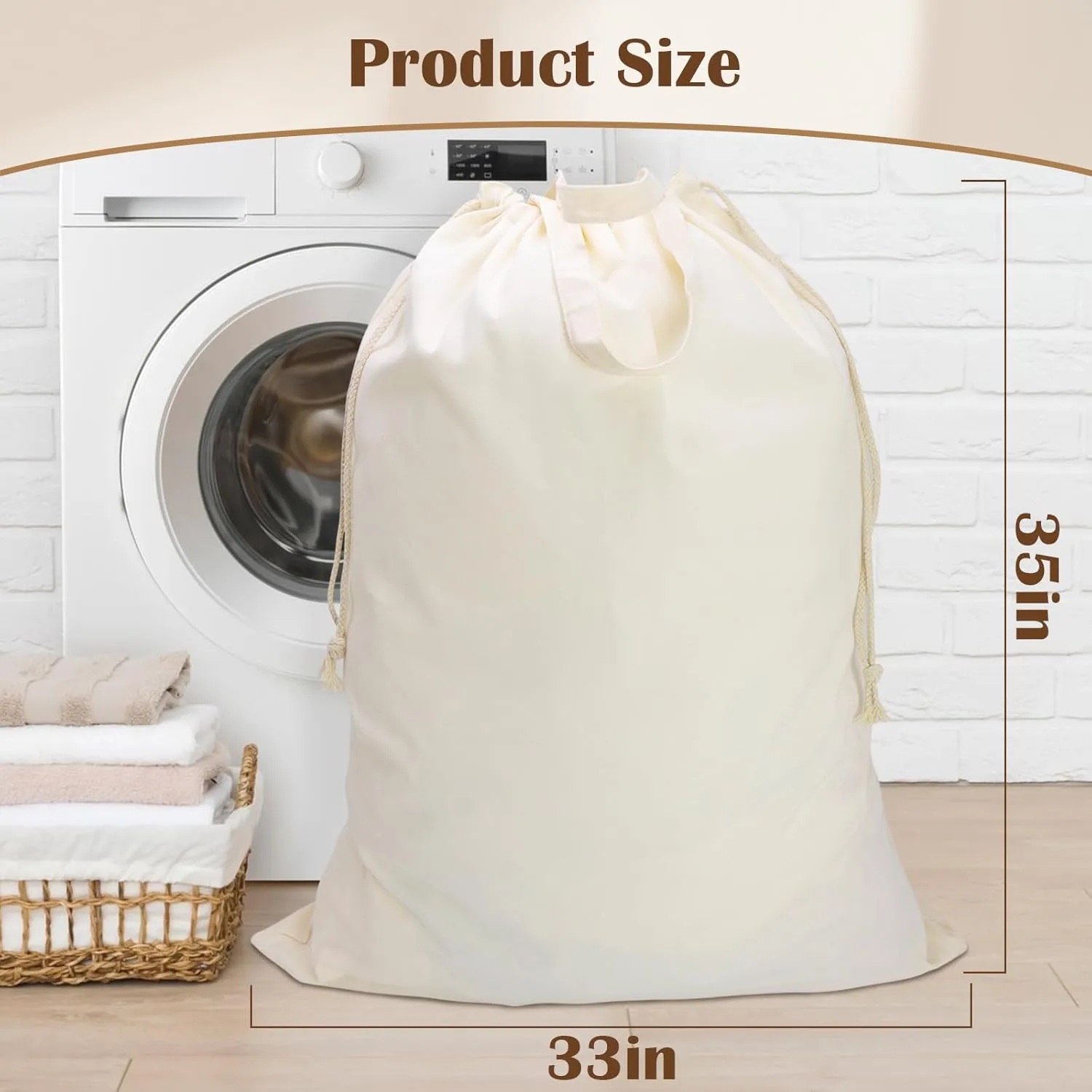Cotton Laundry Bag with Handles and Sturdy Canvas Fabric, Extra Large Heavy Duty Washable Laundry Bag Basket Liner Hamper Liner for Travel, Camp, College (XL, 2 Pack)