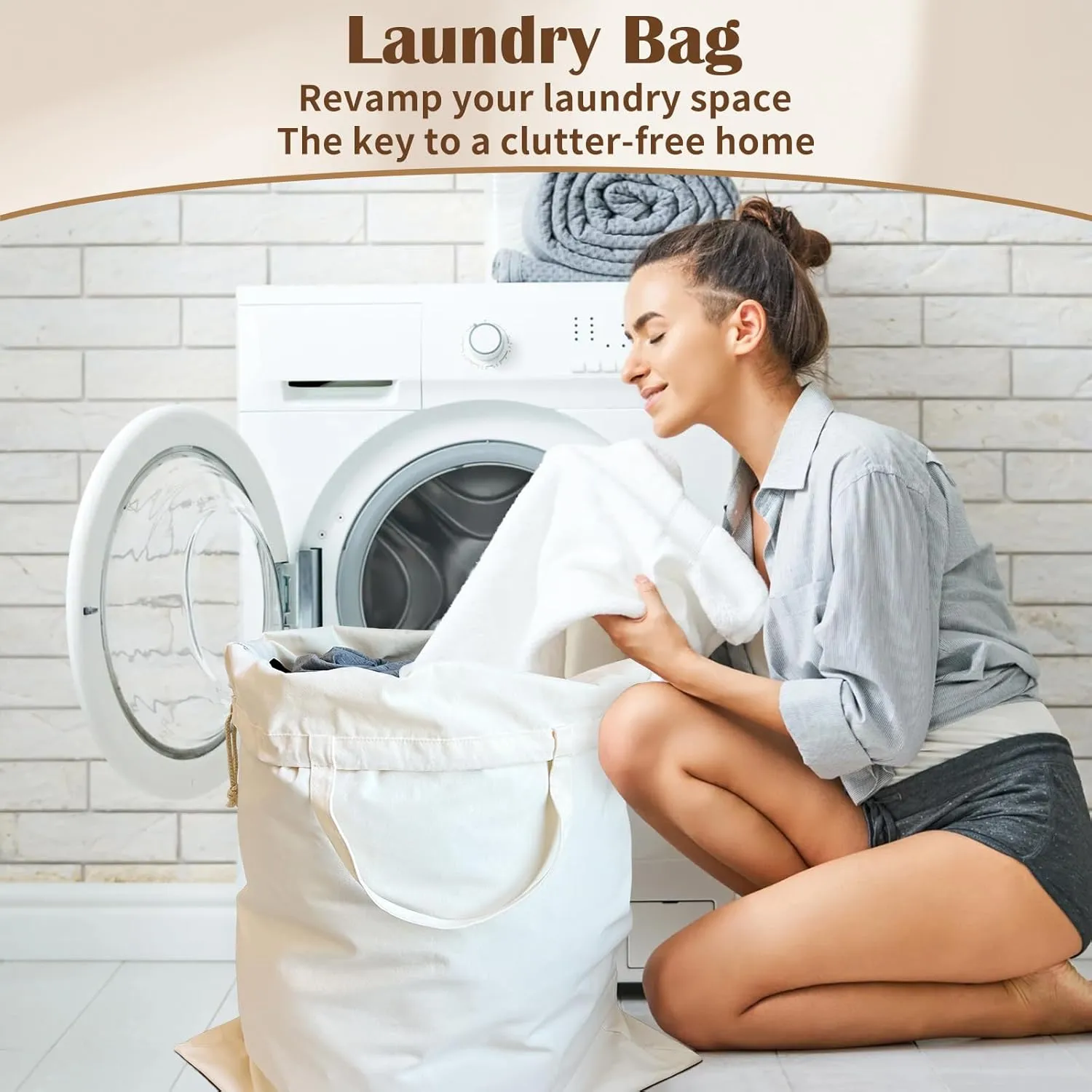 Cotton Laundry Bag with Handles and Sturdy Canvas Fabric, Extra Large Heavy Duty Washable Laundry Bag Basket Liner Hamper Liner for Travel, Camp, College (XL, 2 Pack)