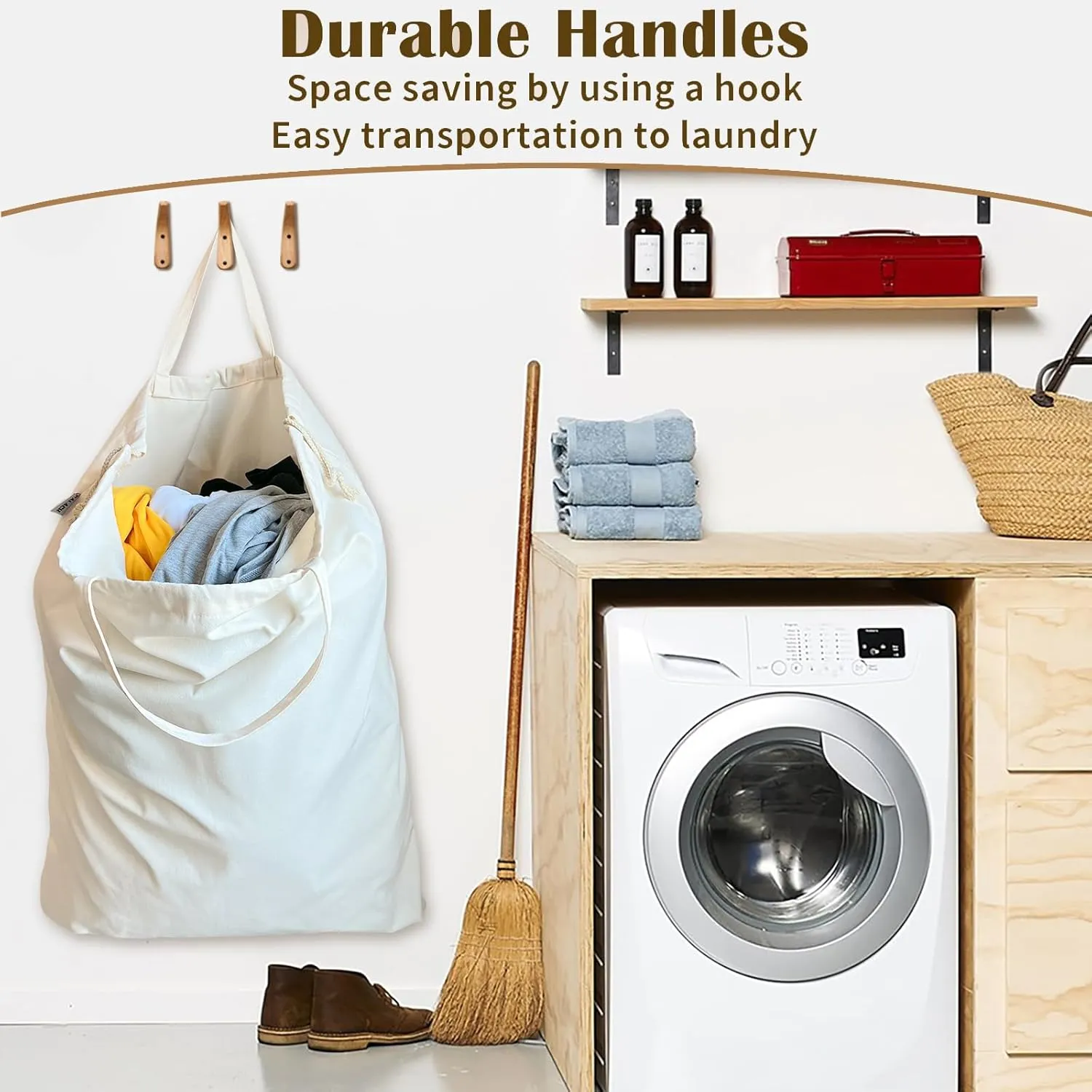 Cotton Laundry Bag with Handles and Sturdy Canvas Fabric, Extra Large Heavy Duty Washable Laundry Bag Basket Liner Hamper Liner for Travel, Camp, College (XL, 2 Pack)