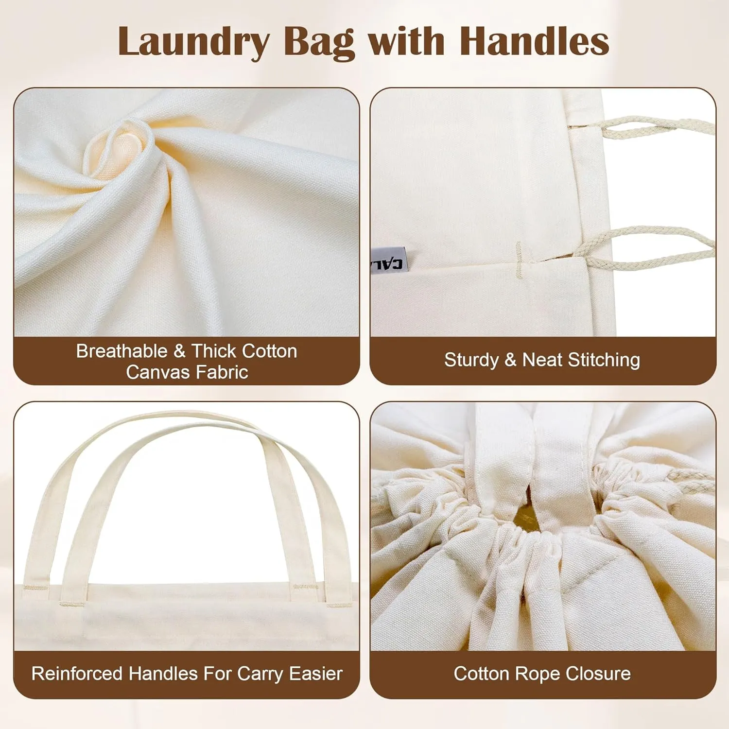 Cotton Laundry Bag with Handles and Sturdy Canvas Fabric, Extra Large Heavy Duty Washable Laundry Bag Basket Liner Hamper Liner for Travel, Camp, College (XL, 2 Pack)