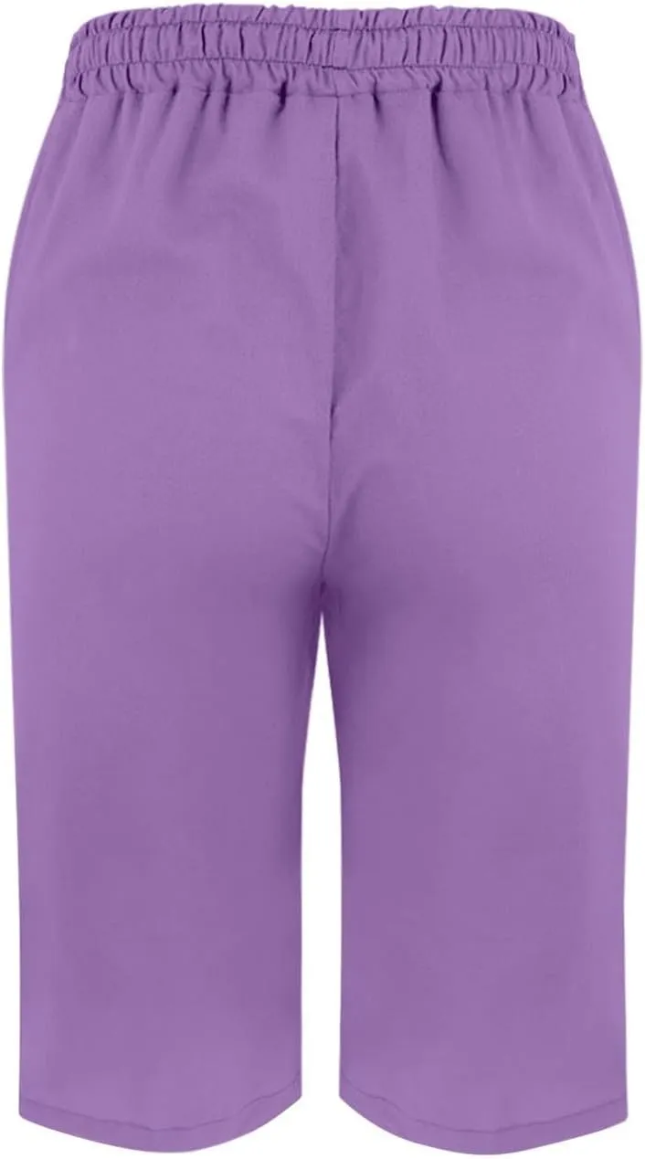Cotton Linen Pants Summer Capri Pants for Women Straight Wide Leg Cropped Trousers with Elastic Drawstring Waist