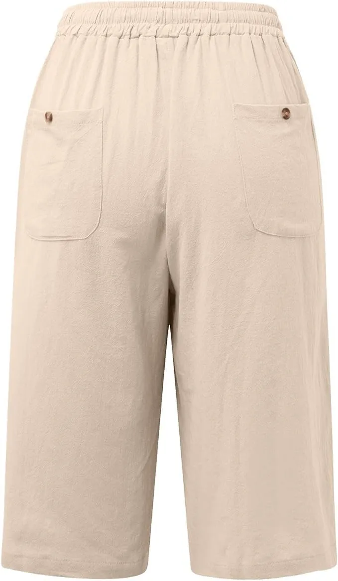 Cotton Linen Shorts for Women Casual Loose Beach Pants Summer Linen Bermuda Shorts Pants Women Plus Size