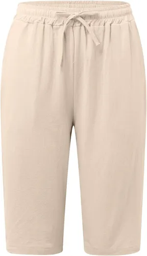 Cotton Linen Shorts for Women Casual Loose Beach Pants Summer Linen Bermuda Shorts Pants Women Plus Size