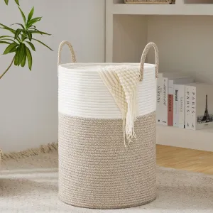 Cotton Rope Laundry Basket by YOUDENOVA, 43L Woven Collapsible Laundry Hamper, Clothes Hamper with Reinforced Handles in the Laundry Room, Bedroom, Bathroom, Brown