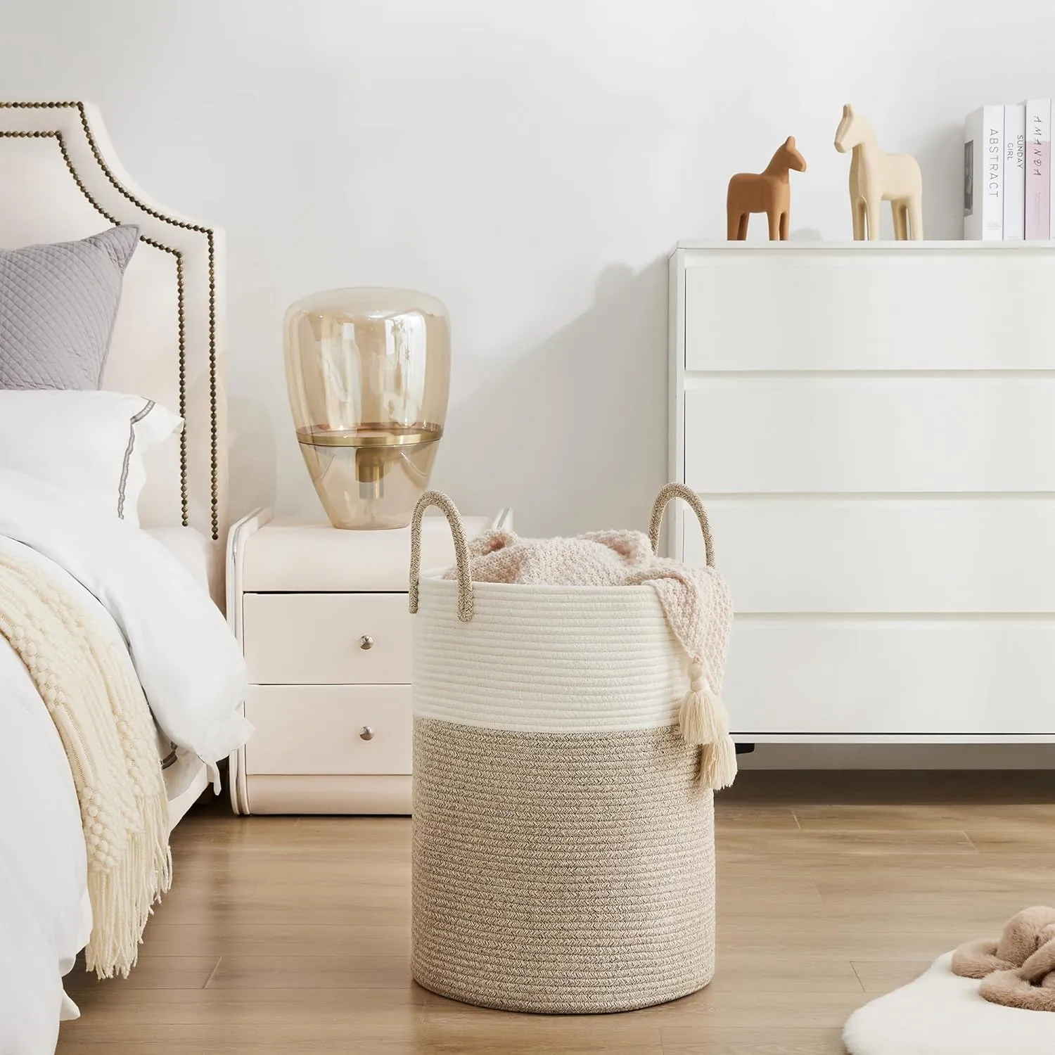 Cotton Rope Laundry Basket by YOUDENOVA, 43L Woven Collapsible Laundry Hamper, Clothes Hamper with Reinforced Handles in the Laundry Room, Bedroom, Bathroom, Brown