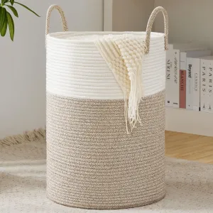 Cotton Rope Laundry Basket by YOUDENOVA, 58L Woven Collapsible Laundry Hamper, Clothes Hamper with Reinforced Handles in the Laundry Room, Bedroom, Bathroom, Brown