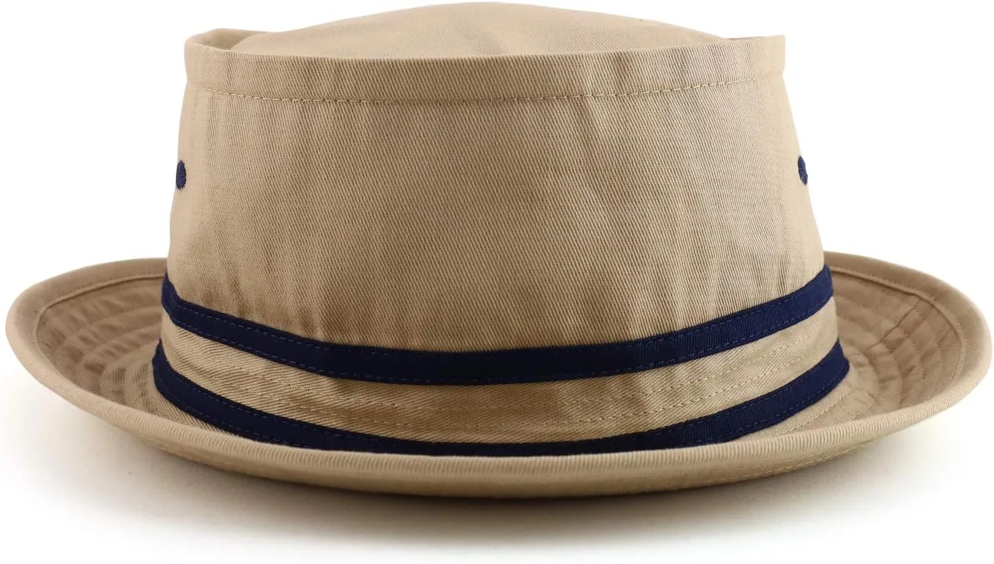 Cotton Twill Fisherman Roll Up Bucket Hat with Stripe Band