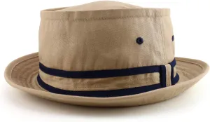 Cotton Twill Fisherman Roll Up Bucket Hat with Stripe Band